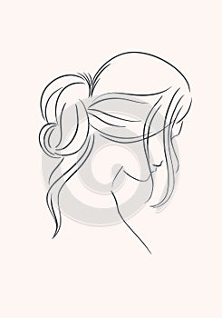 Line Art Illustration. Portrait of A Woman. The Woman\'s Face.