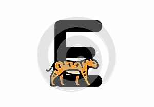 Line art illustration of tiger with E initial letter