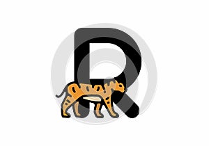 Line art illustration of tiger with R initial letter