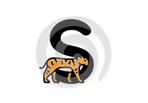 Line art illustration of tiger with S initial letter