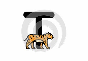 Line art illustration of tiger with T initial letter