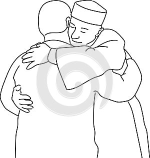 Line Art Illustration of a two Moslems apologizing each other in Ied Fitri moment