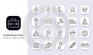 Line art incomplete construction & tools icon pack