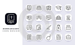 Line art incomplete crime law & justic icon pack