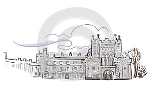 Line art isolated Kilkenny castle vector sketch photo