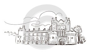 Line art isolated Kilkenny castle vector sketch
