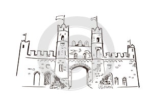 Line art isolated Kilkenny gates castle  sketch