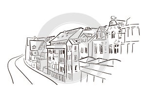 Line art isolated Reichsburg street castle vector sketch