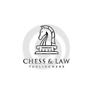 Line art Knight horse Chess and law logo design