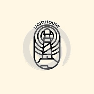 Line art light house logo design with circle ray