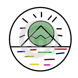 Line art logo with mountain and sun theme