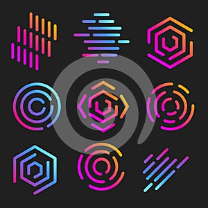 line art logos templates. Abstract linear logotypes. Colorful geometric icons collection. Outline innovate