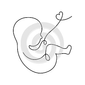 Line art logotype. Baby in the womb with umbilical cord. Stylish logo for a prenatal or reproductive clinic, pregnancy