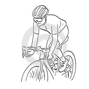 Line art male cyclist pedaling on a racing bike illustration vector hand drawn isolated on white background