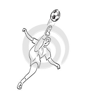 Line art male soccer player shooting ball illustration vector hand drawn isolated on white background