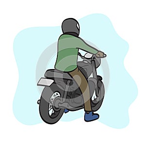 line art man riding motorcycle illustration vector hand drawn isolated on white background