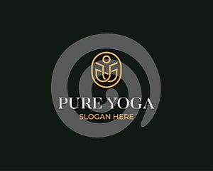 A line art minimal icon logo of a yoga person with tree