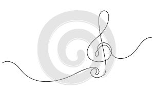 Line art music note. Continuous one line drawing of treble clef