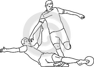 Line Art of one footballer tackle each other