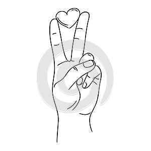 Line art peace sign, great design for any purpose, vector illustration. Hand gesture V sign Design element