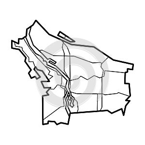 Line Art Portland Map Illustration, Outline of Portland Oregon, city of United States