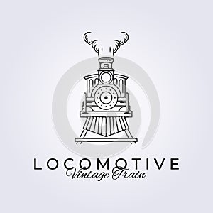line art retro locomotive vector logo template illustration design, icon vintage train