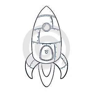 Line Art Rocket icon. Hand drawn cartoon space ship icon. Rocket launch sketch suitable for business product, Web