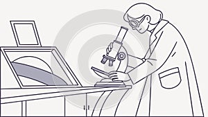 Line Art Scientist with Microscope and Computer, vector design Generative AI
