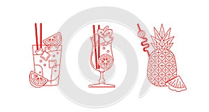 Line art, set of cocktails and drinks illustrations.