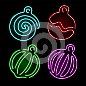 Line art with shiny neon christmas toys set