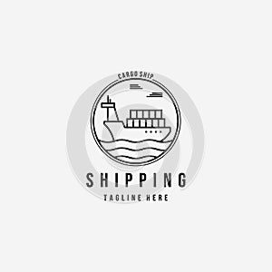 Line Art Shipping Cargo Ship Logo Vector Illustration Design Icon