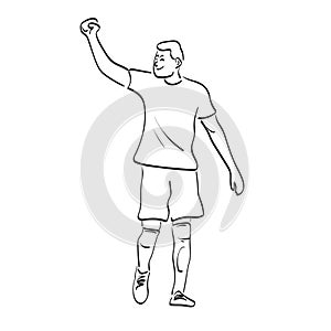 Line art soccer player celebrating his goal with fist illustration vector hand drawn isolated on white background