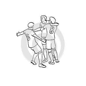 Line art soccer player celebrating a victory illustration vector isolated on white background