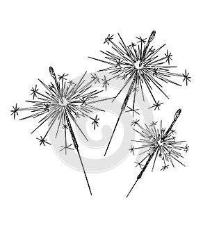 Line art of sparklers on a white background photo
