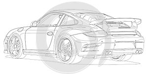 Line art sport car black and white