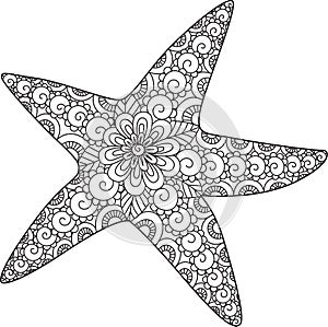 Line art of starfish design for coloring book, coloring page and design element. Vector illustration. Editable stroke width