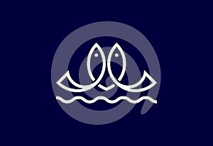Line art style fish logo design vector template