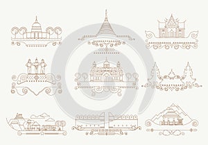 Line art, temples and landmarks of Thailand, Vector illustrator