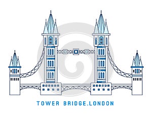 Line art Tower Bridge, England, symbol of London, European famous sight, vector illustration in flat style.