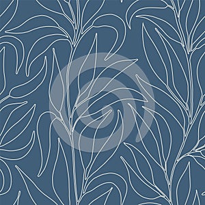 Line art trailing foliage seamless vector pattern, great for textile, wallpaper, scrapbook,packaging