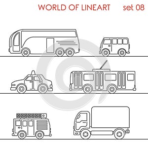 Line art transport aerial road trolley bus graphical lineart set