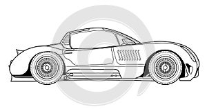 Line art vector classic car illustration. Black-white icon. Black contour sketch illustrate Isolated on white background