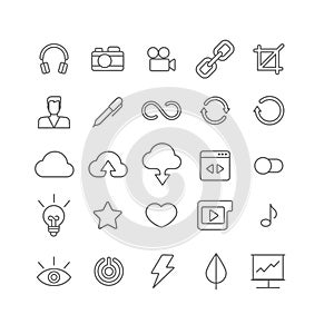 Line art vector flat graphical set of mobile interface app icons photo