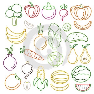 Line art vector graphical fancy food set of fruit and vegetable photo