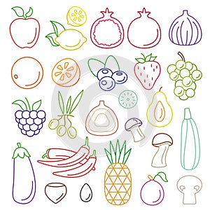 Line art vector graphical fancy food set of fruit and vegetable