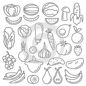 Line art vector graphical fancy set of fruit and vegetable