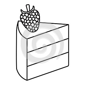 Line art vector icon slice of layer cake with raspberry fruit for apps and websites