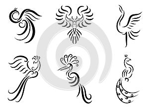 line art vector images of various beautiful birds such as pheasant peacock crane Phoenix and eagle Good use for symbol