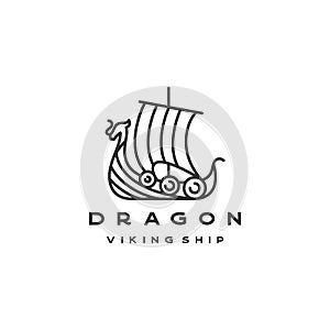 Line art Viking Ship Logo Design Vector