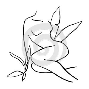 Line art woman. Self love and care concept. Continuous line drawing, fashion, beauty care minimalist vector, girl pretty